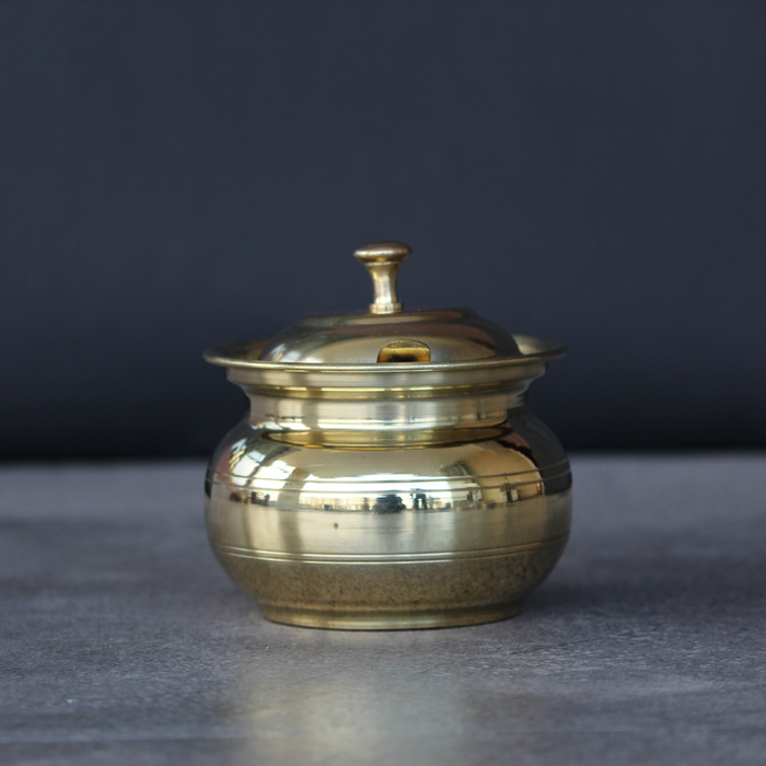 Golden Brass Ghee Pot With Lid & Spoon | Storage Utensils For Kitchen