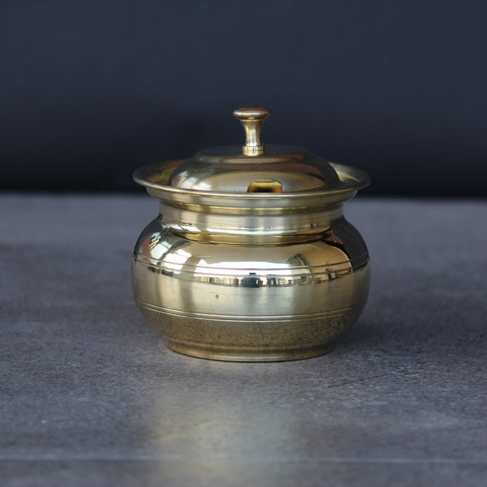 Golden Brass Ghee Pot With Lid & Spoon | Storage Utensils For Kitchen