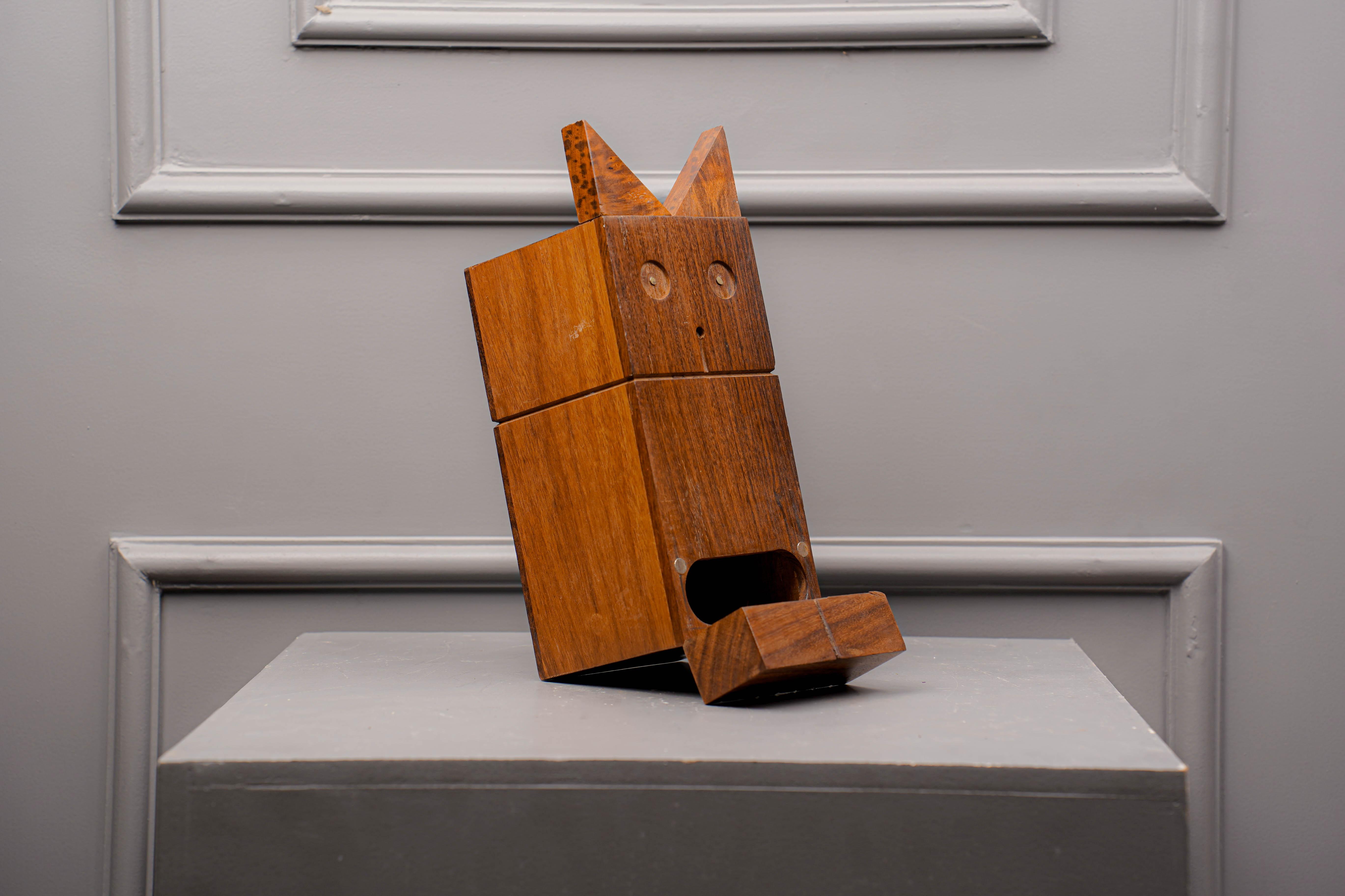 Handcrafted Wooden Cat Piggy Bank