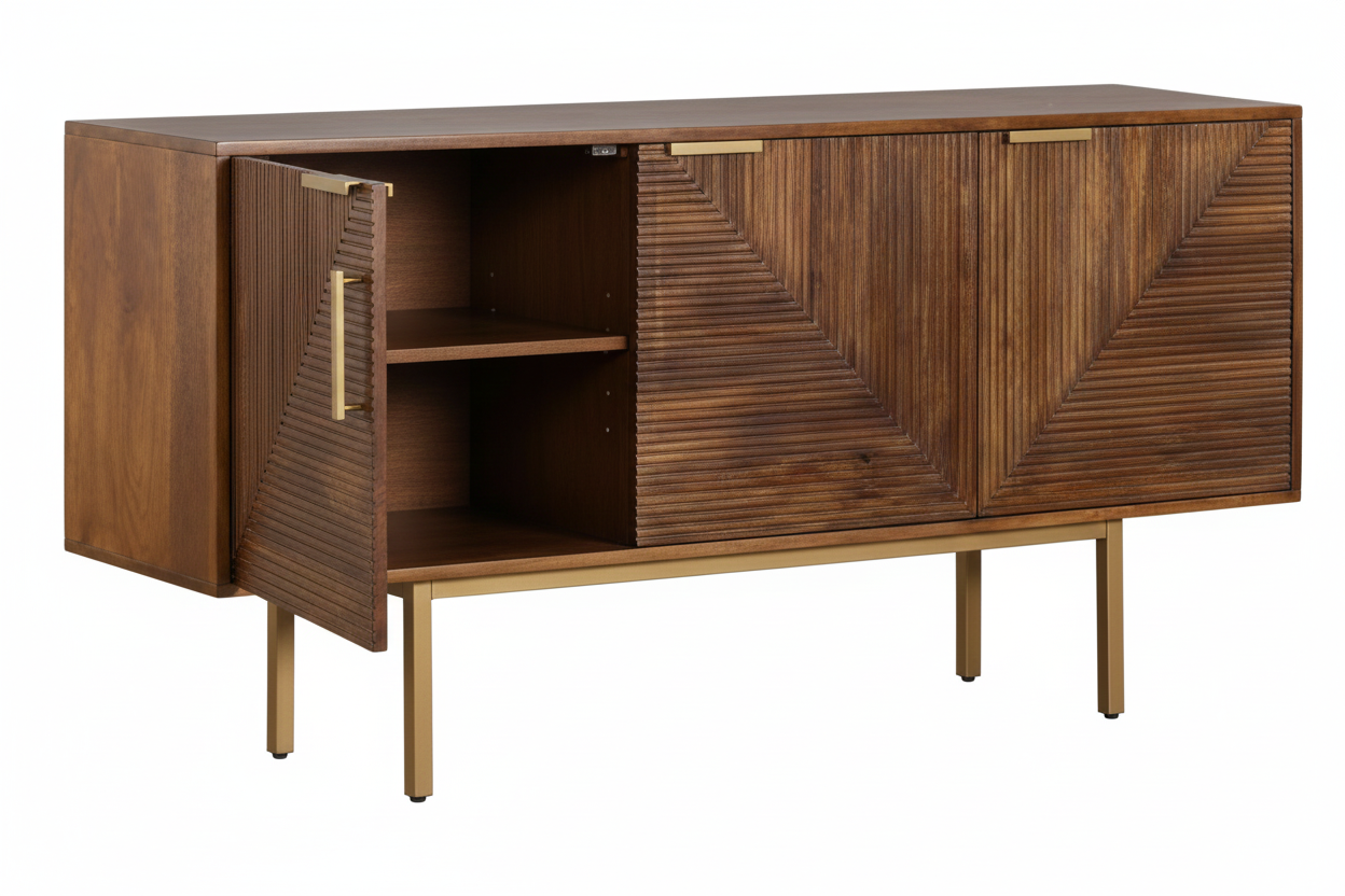 Chevron Sideboard | Acacia Wood, Stainless Steel