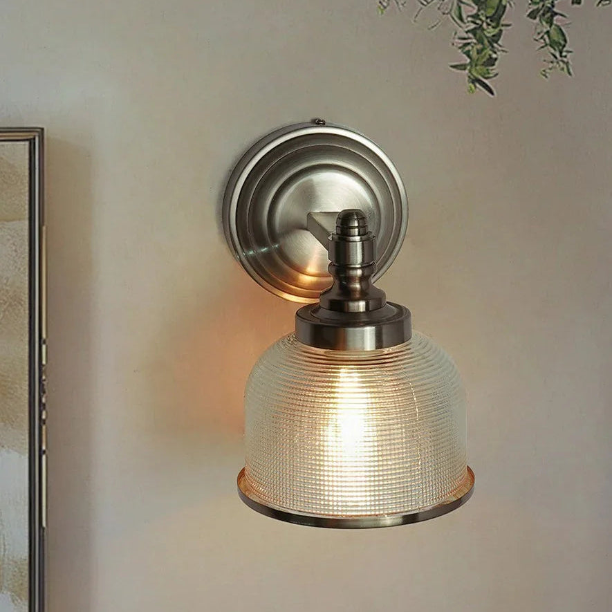 Rose Gold Wall Sconce with Textured Glass Shade