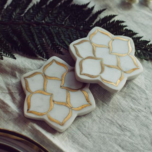 Marble Fleur Coaster (Set of 2)