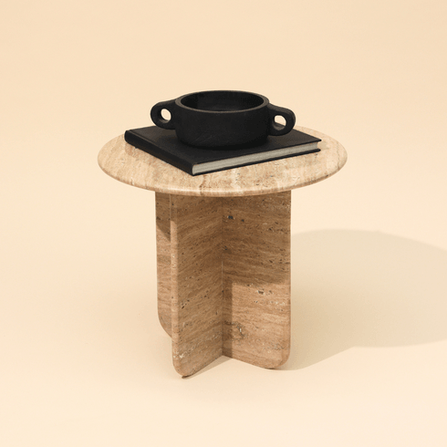 Travertine Side Table for Living Room | Premium Marble Corner Table | End Table