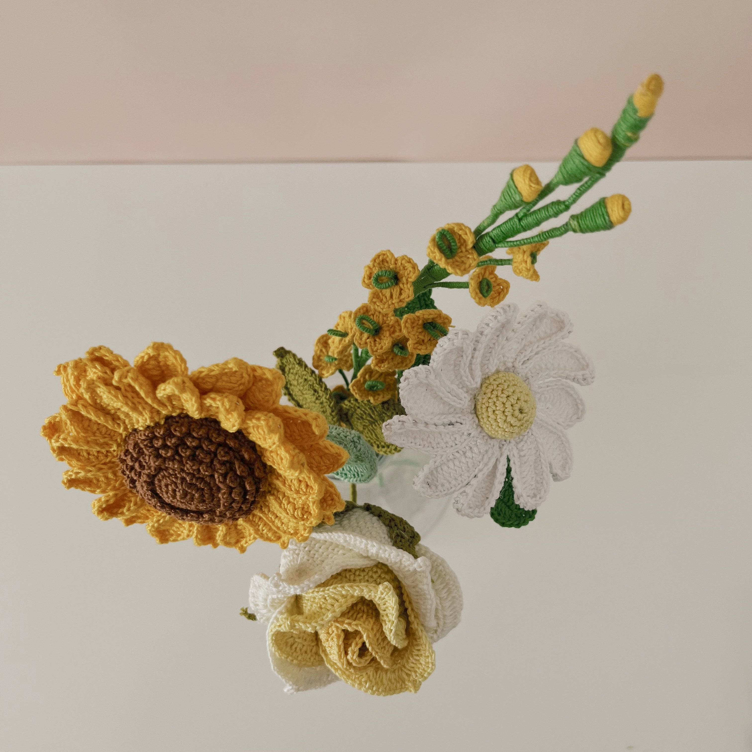 Crochet Sunflower Thai Bouquet - Multicolor / 12" height / 4 Stems