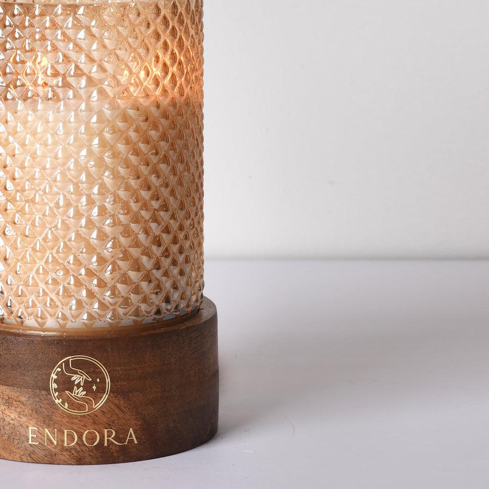 Diamond Cut Wooden Base Candle