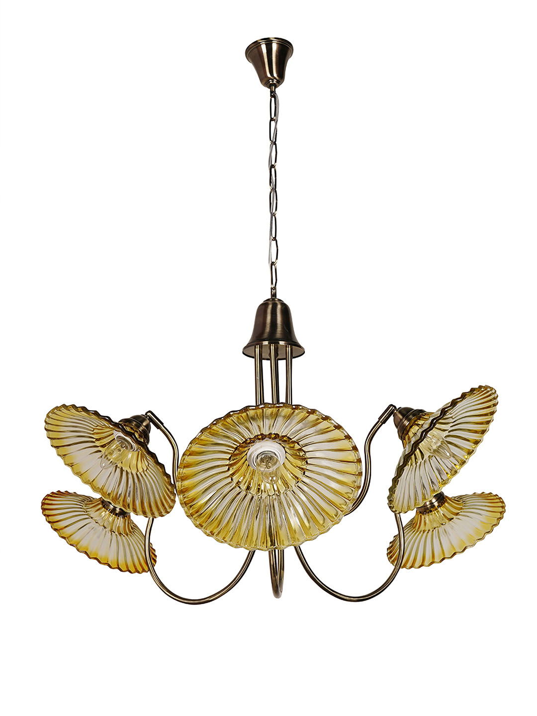 Adjustable Amber Glass Chandelier with U-Shaped Arms | Modern Industrial Style