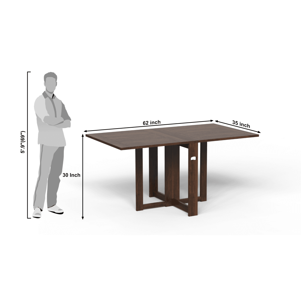 Sheesham Wood Folding Dining Table | Walnut Finish Wooden Table for Modern Dining Rooms