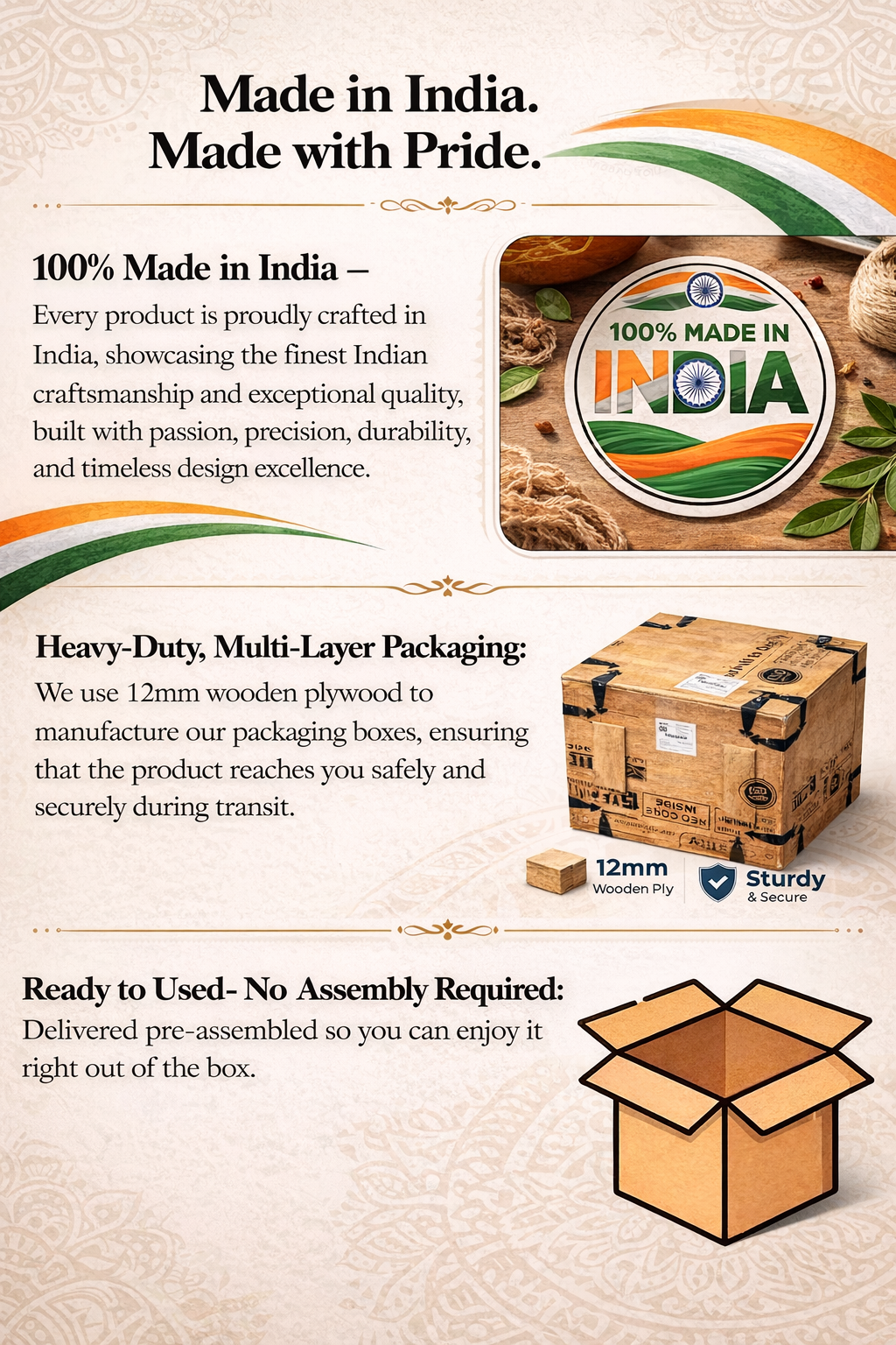 Ayame Floral Tufted Ottoman with Sagwan Wood