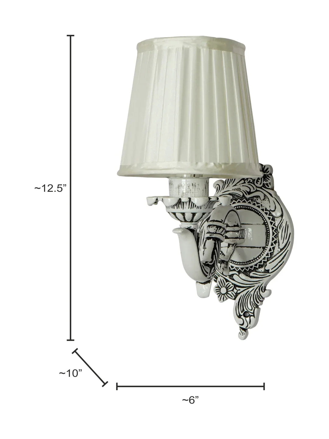 Traditional Single Swan Wall Sconce in Antique White with Pleated Fabric Shade