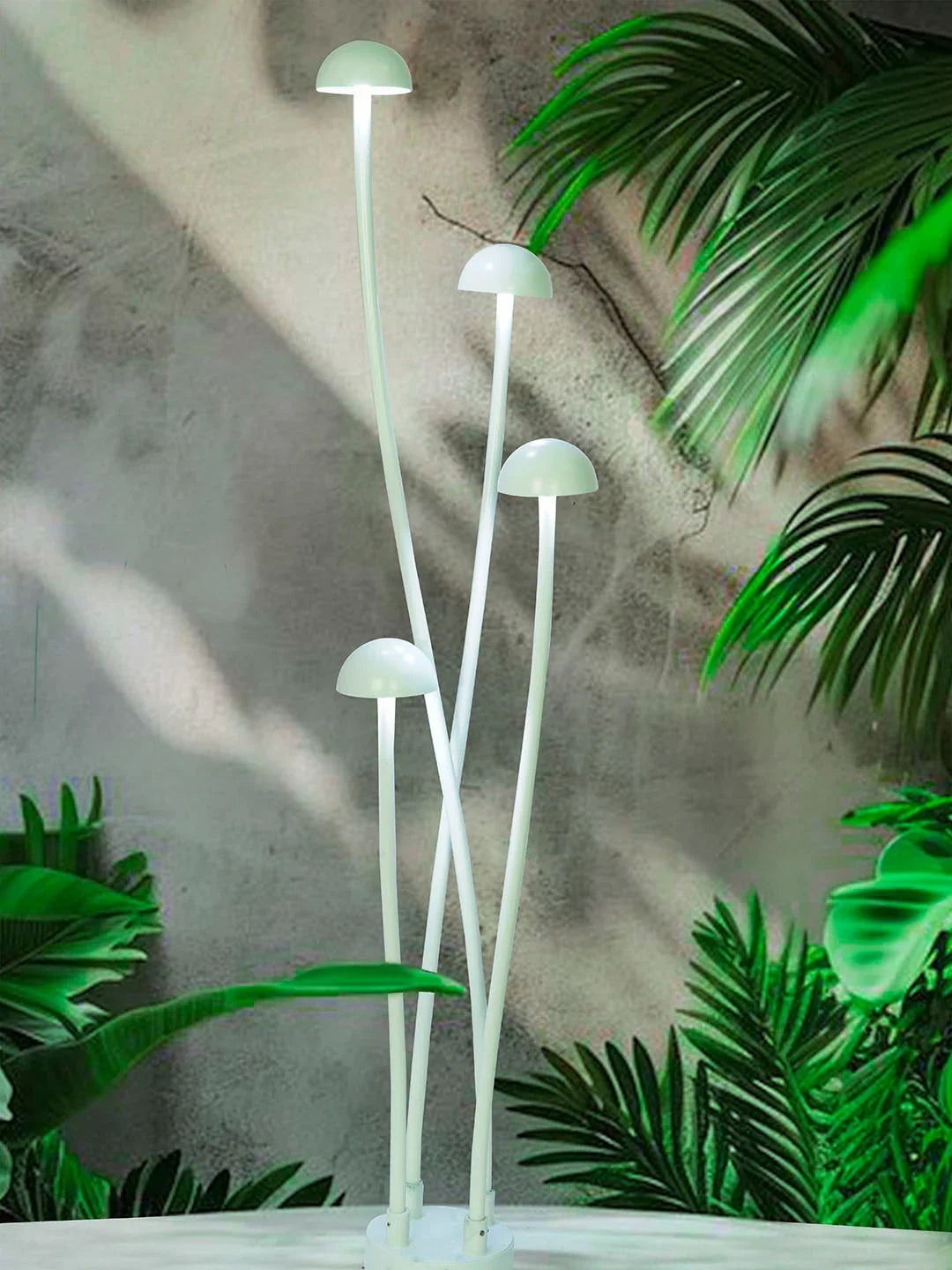 Enoki Modern LED Mushroom Bollard Lights | Off-White Garden Post Lamps