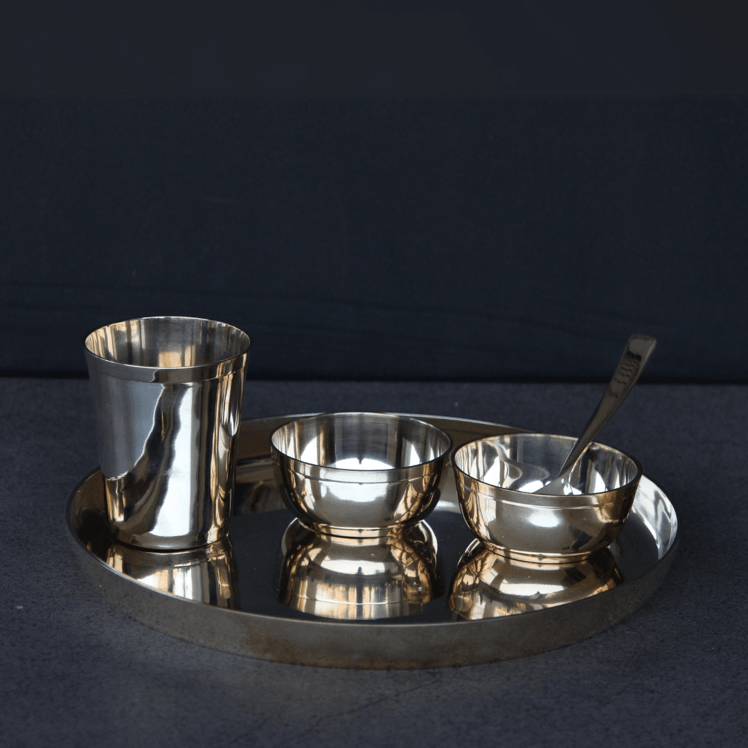 Kansa Bronze Plate Set Of 5 | Festival Gifting Thali With Katori & Glass