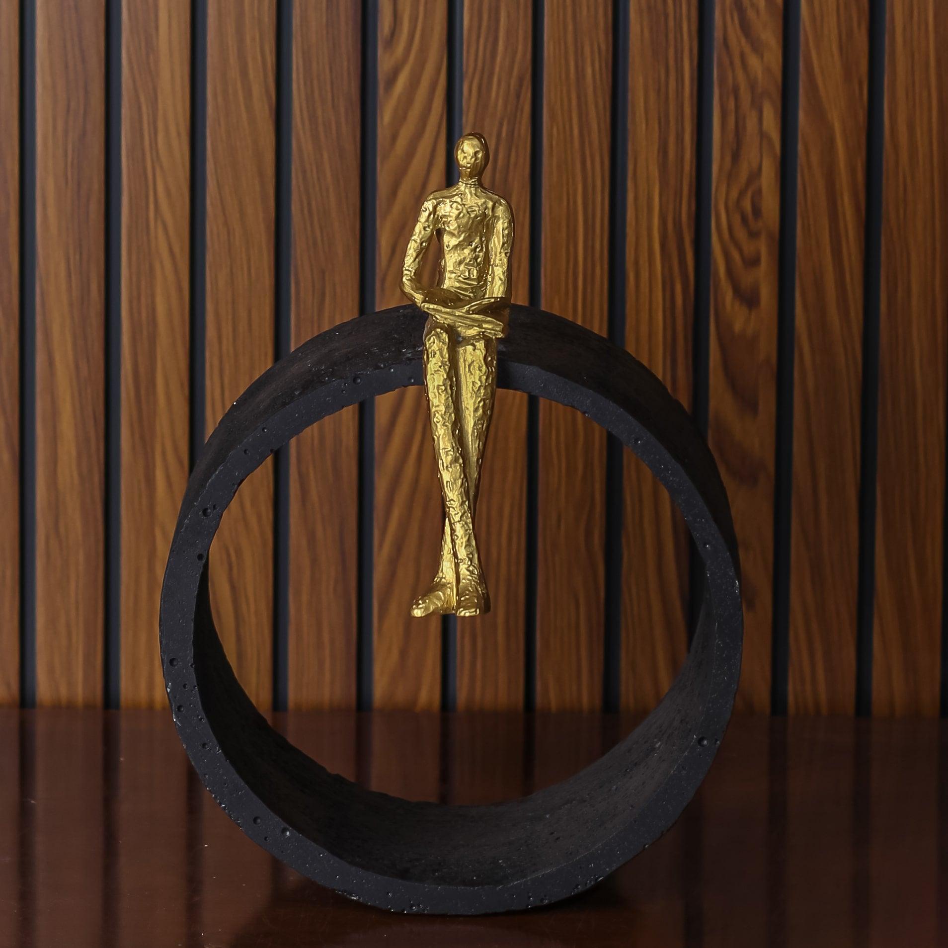 The Sitting Man Resin Sculpture for Home Decor | Black & Gold Accent Showpiece