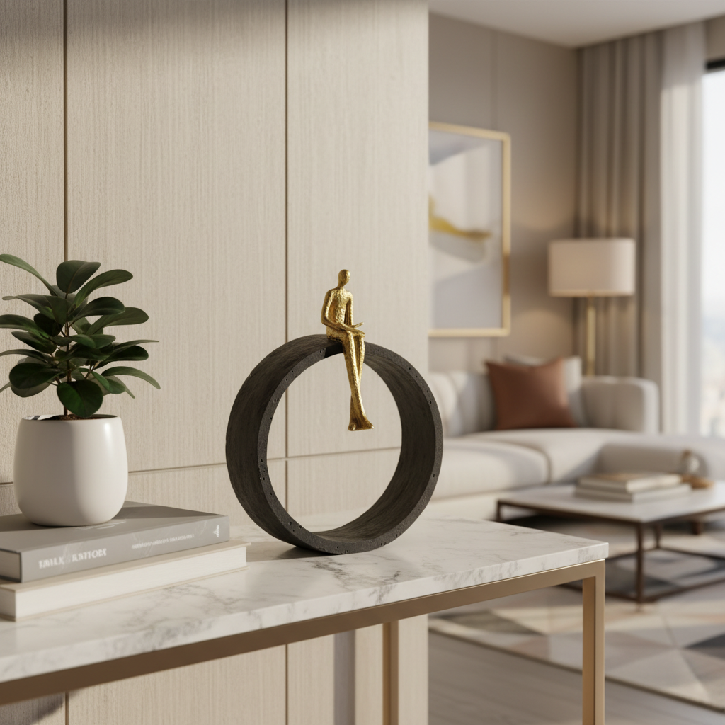 The Sitting Man Resin Sculpture for Home Decor | Black & Gold Accent Showpiece