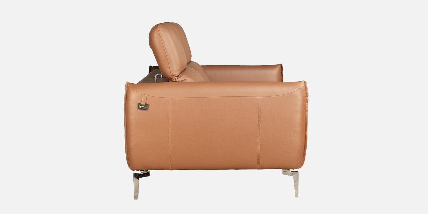 Navona Genuine leather modern sofa with functional headrest In Tan Colour.