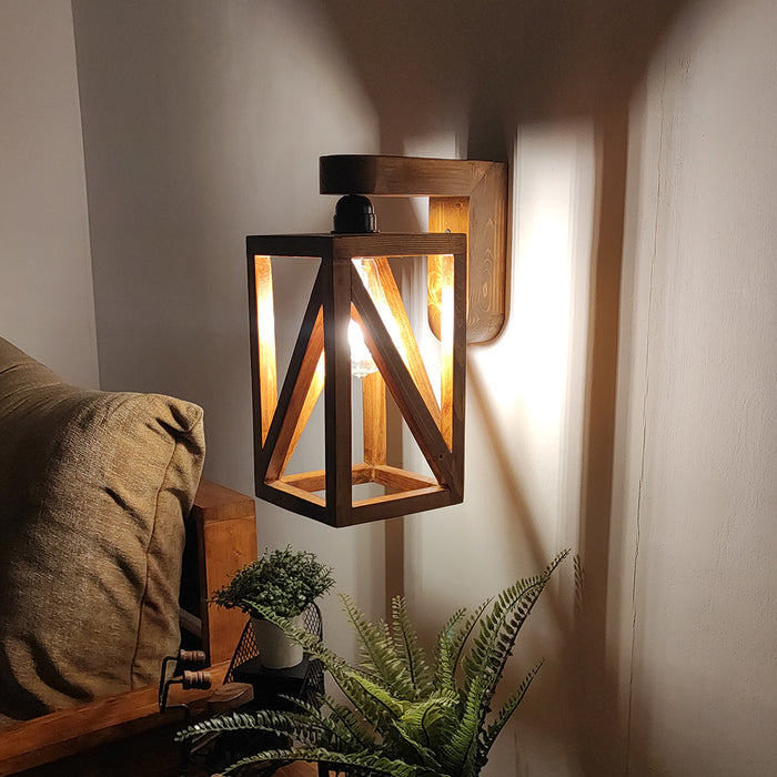 Symmetric Brown Wooden Wall Light