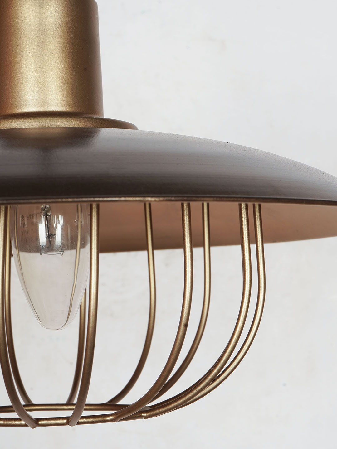 Industrial Brown & Gold Flat Top Cage
  Pendant Light