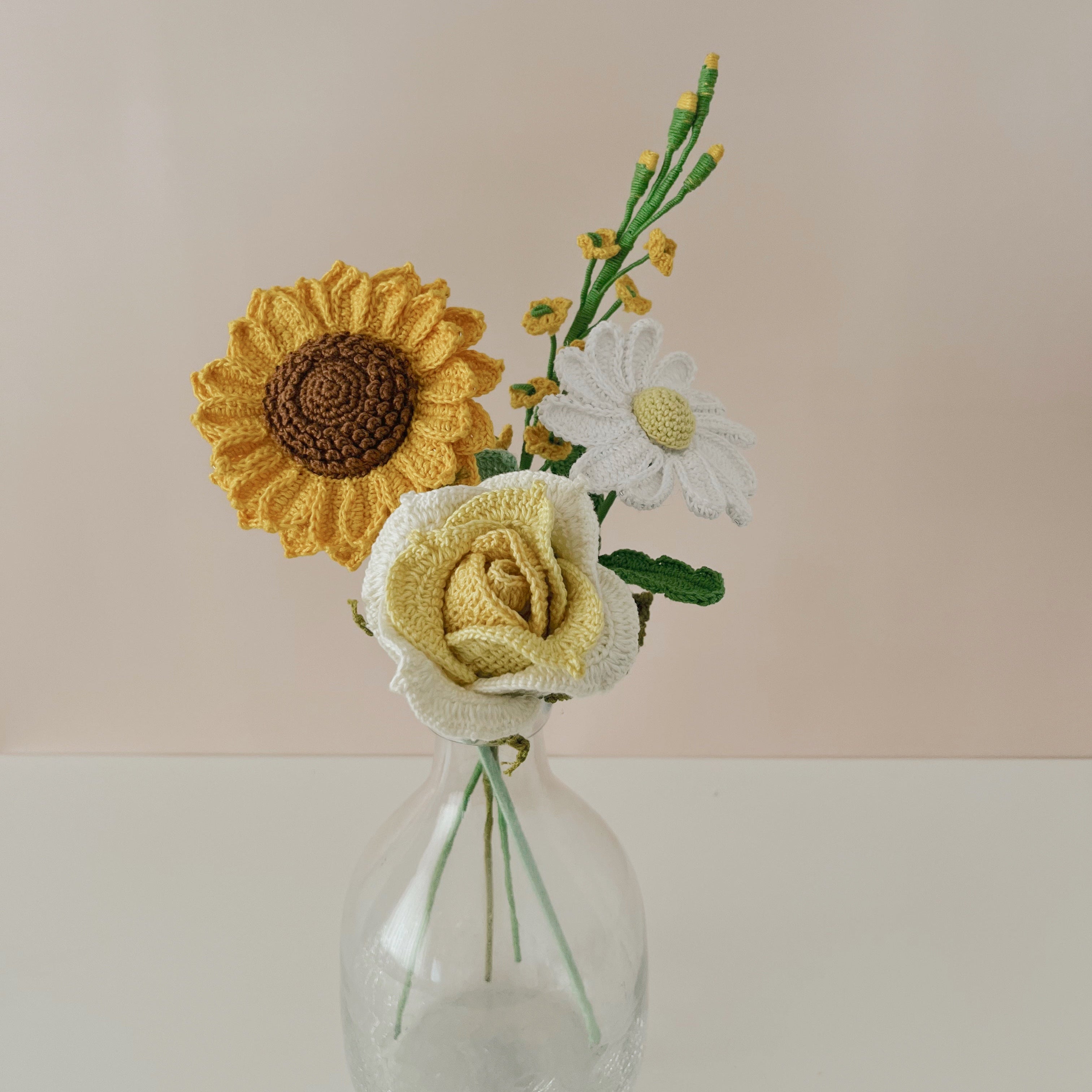 Crochet Sunflower Thai Bouquet - Multicolor / 12" height / 4 Stems