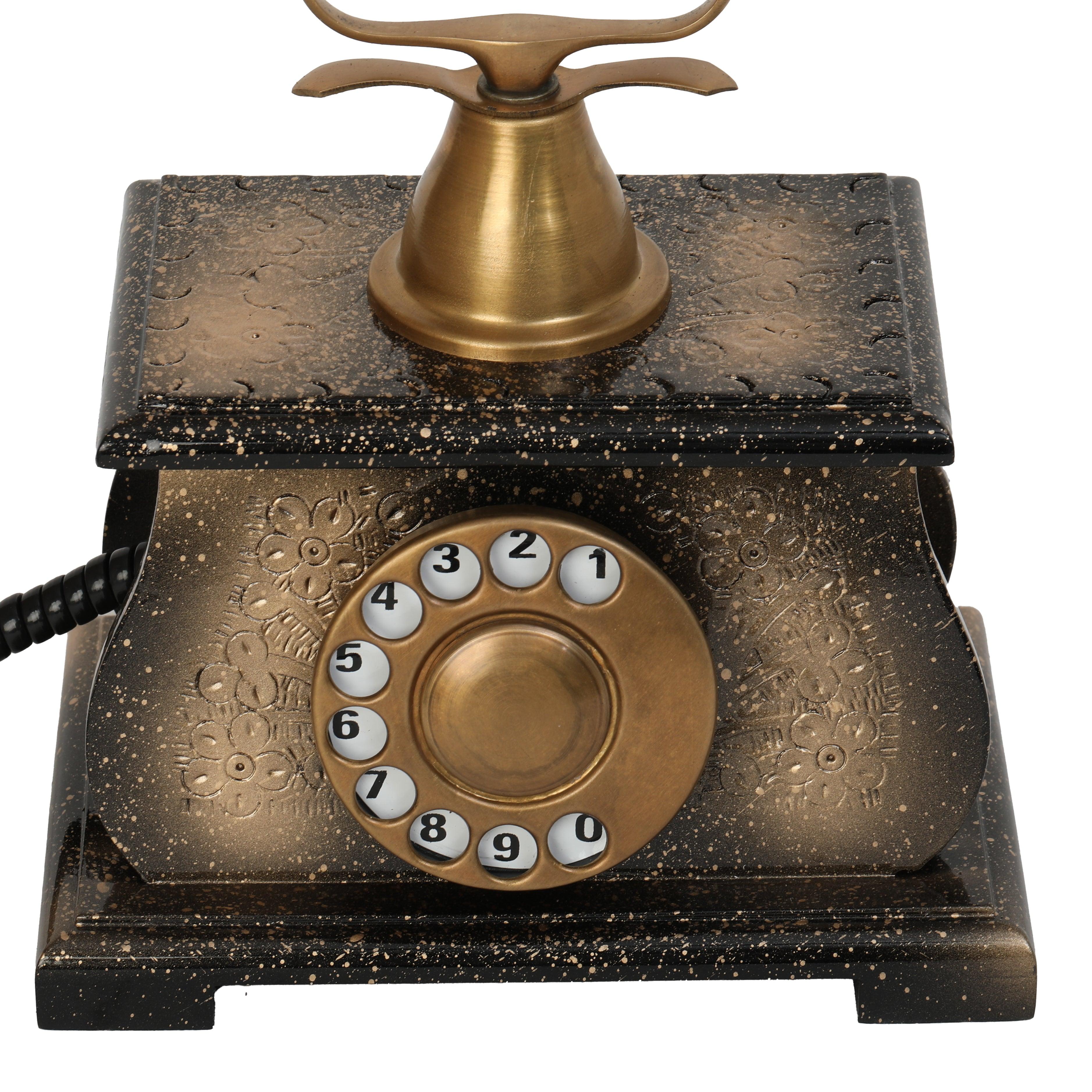 Handmade Brass and Wood Vintage Telephone Ornament - Retro Collection