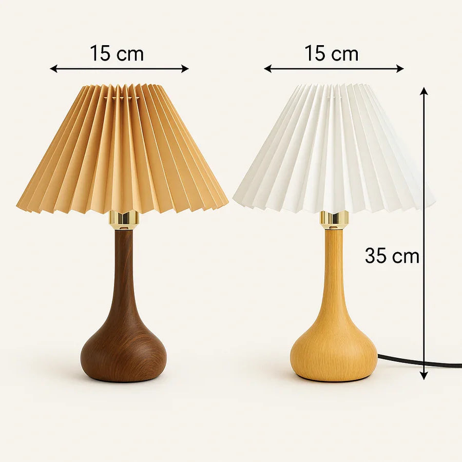 Wooden Table Lamp with Pleated Shade