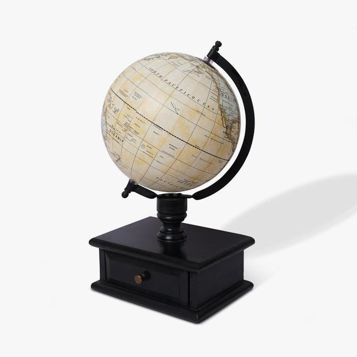 Pastel Yellow Wooden World Globe With Storage Drawer For Home & Office