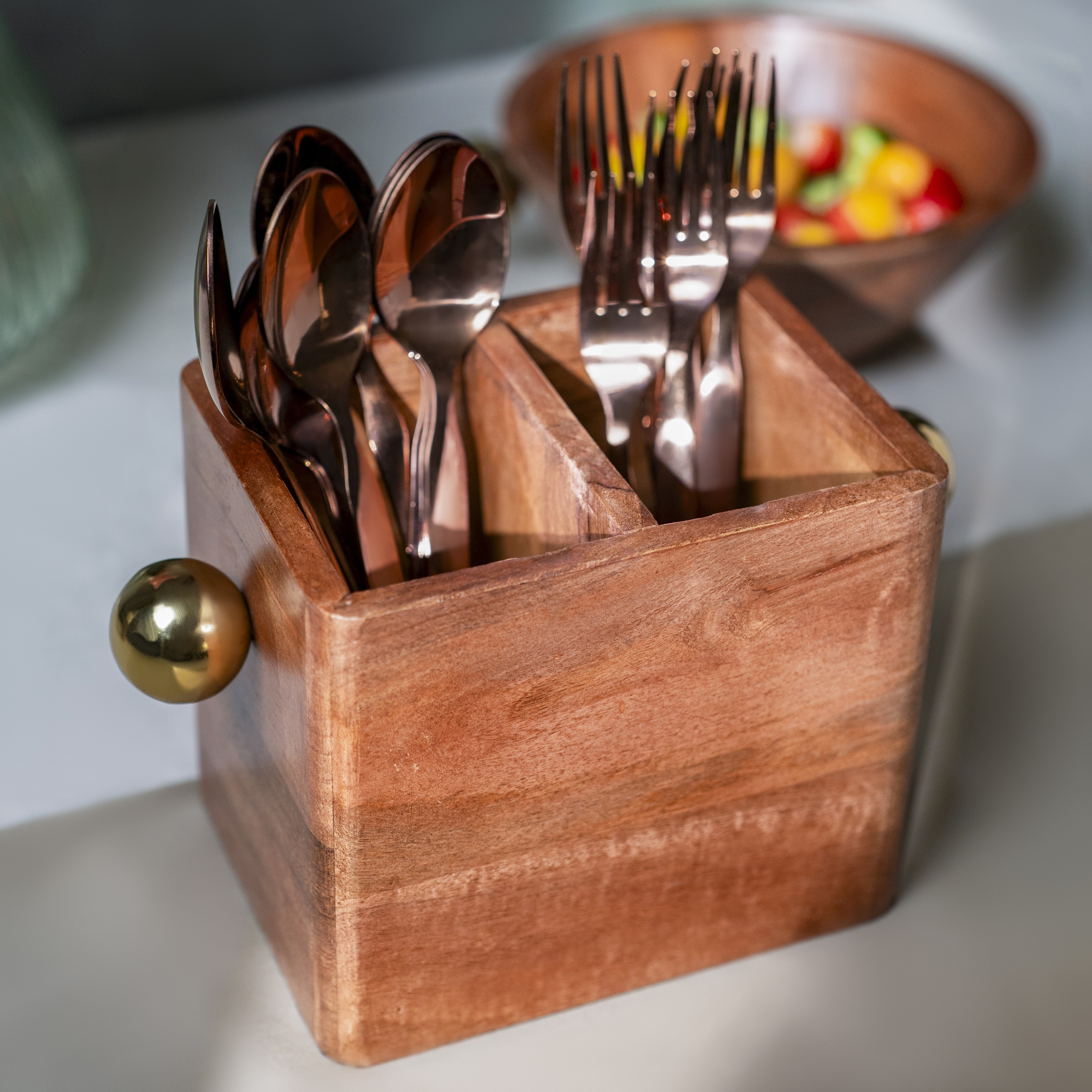 Ora-Spand Wooden Cutlery Holder with Metal Accent