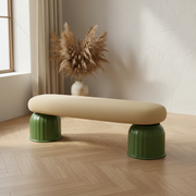 Plinth Upholstered Bench | Designer Modern Sculptural Iron Accent Bench
