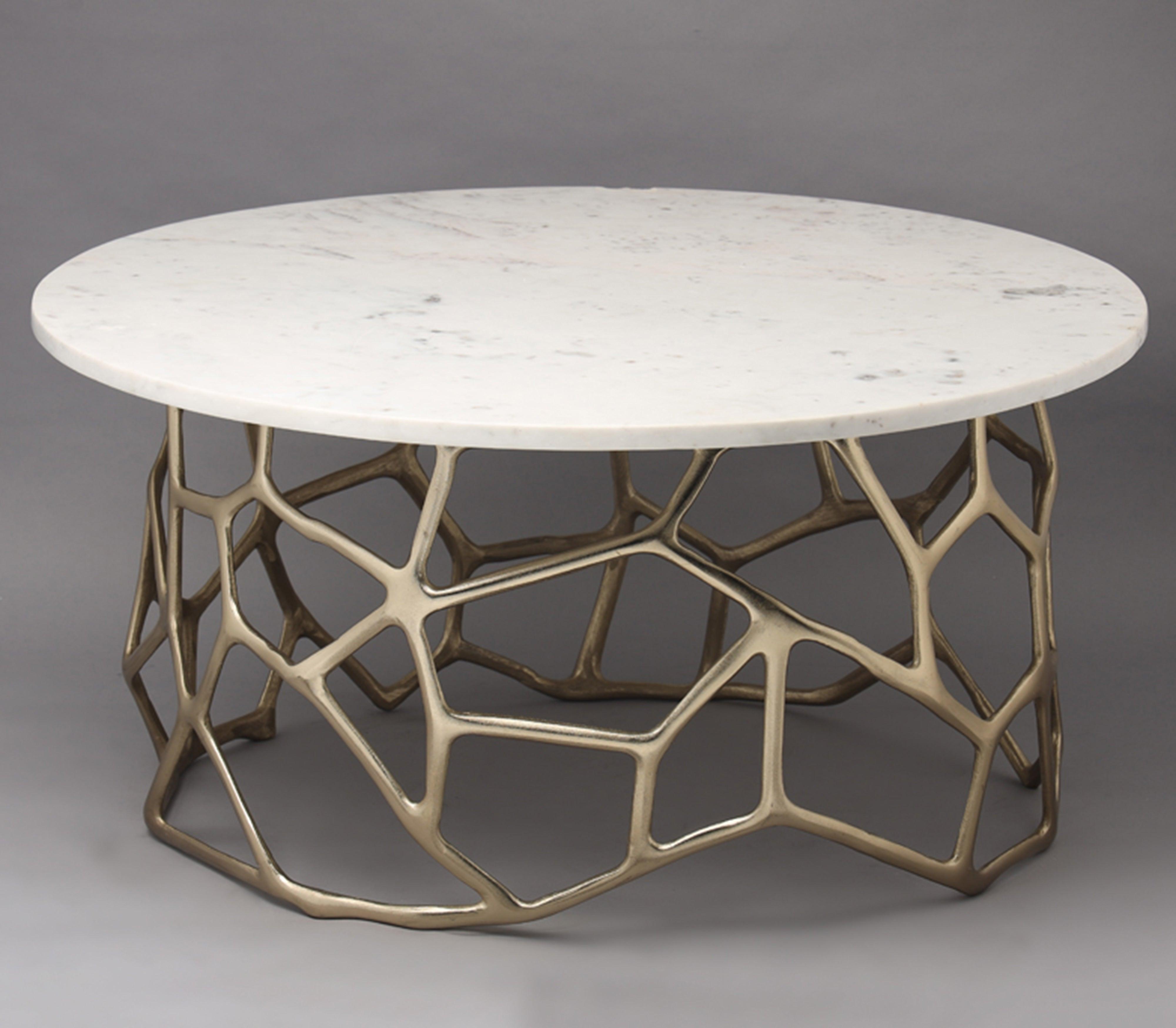 Sacred Geometry Gold Coffee Table | Marble Center Table for Living Room | Designer Tea Table