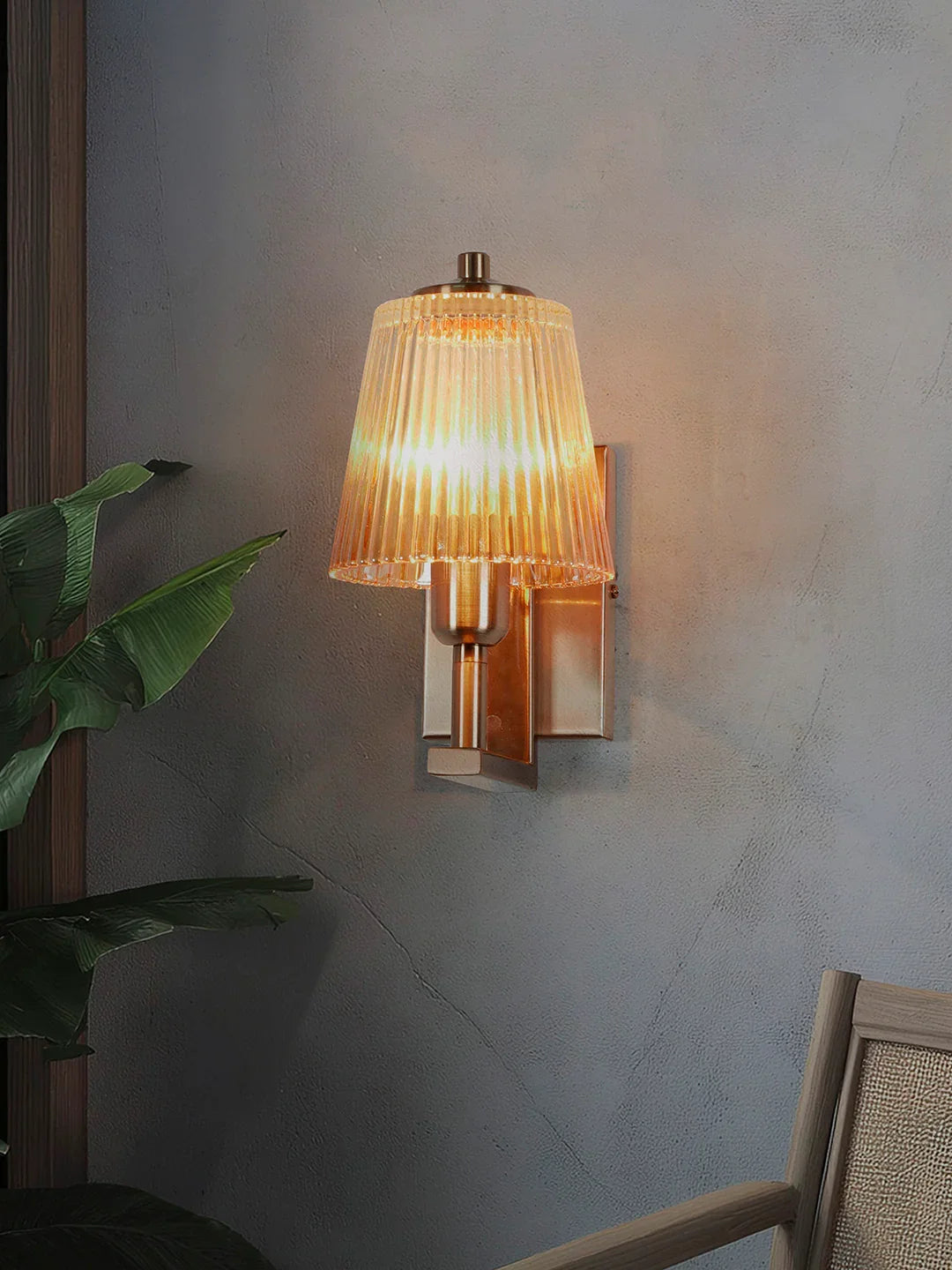 Modern Copper and Glass Ribbed Wall Sconce