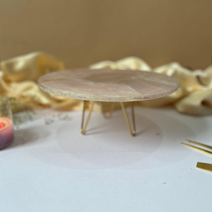 Rose Quartz Cake Stand with Metal Stand & Pastry Stand Tray for Dessert serving