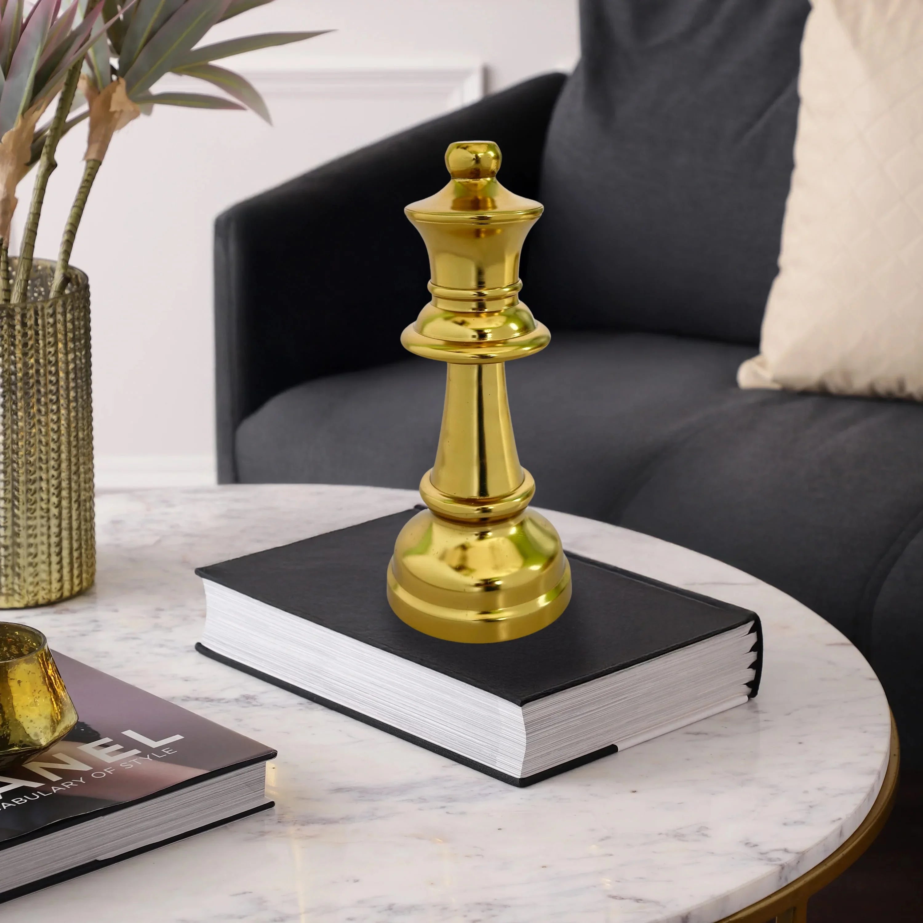 Oversized Chess Showpiece for Living Room | Handcrafted Gold Finish King & Queen Home Decor Item
