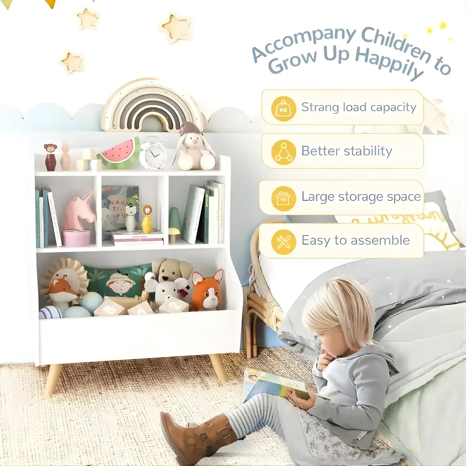 3-Tier Bookshelf Open Bookcase, for Baby Books Organizer