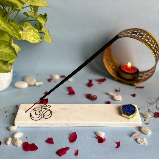 Marble with Agate Om Agarbatti Stand | Incense Holder