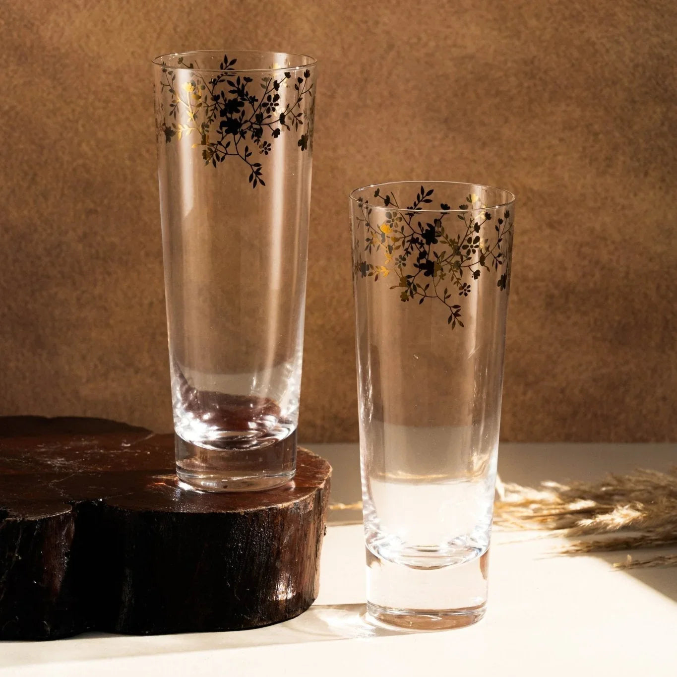 Luxe Golden Etched Water Glasses - Premium 6-Piece Set