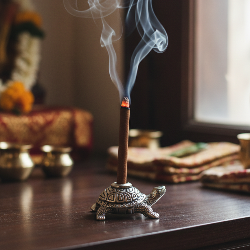 Pure Silver Plated Brass Turtle Dhoop Stand With Oudh Incense Sticks