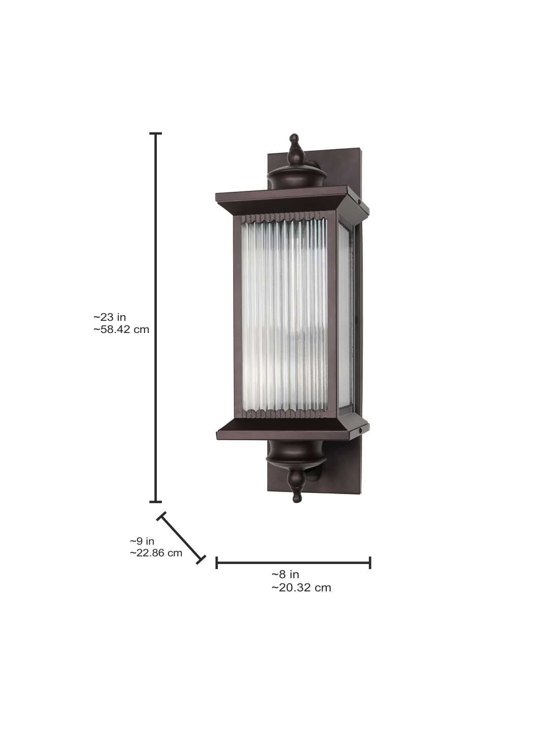 23-Inch Transitional Outdoor Wall Lantern | Dark Brown Finish with Fluted Glass