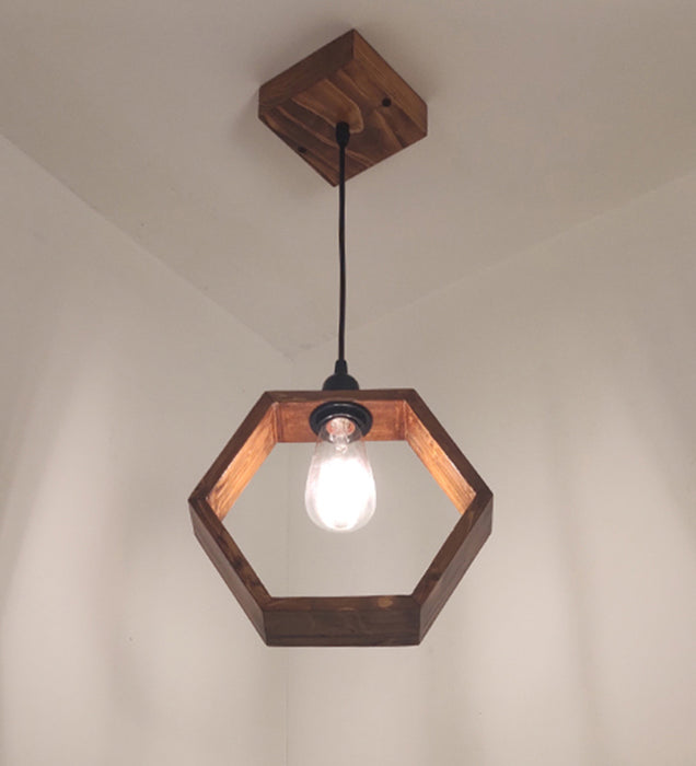 Hex Brown Wooden Single Hanging Light & Pendant Lamps for Living Room Decor