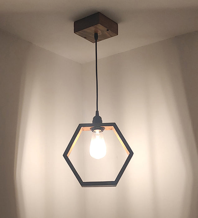 Hex Brown Wooden Single Hanging Light & Pendant Lamps for Living Room Decor