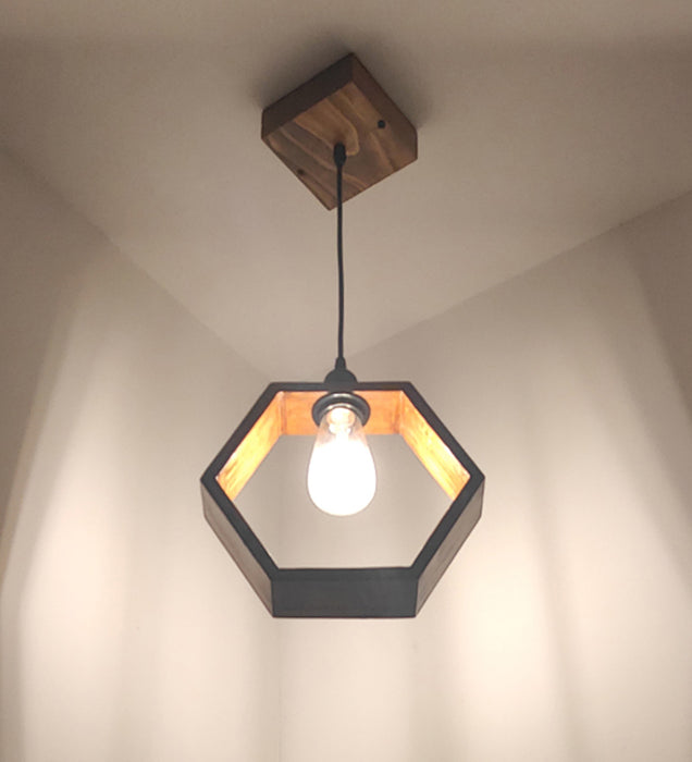 Hex Brown Wooden Single Hanging Light & Pendant Lamps for Living Room Decor