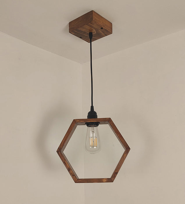 Hex Brown Wooden Single Hanging Light & Pendant Lamps for Living Room Decor