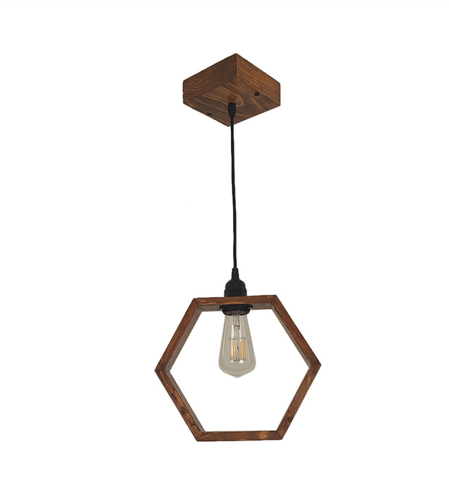 Hex Brown Wooden Single Hanging Light & Pendant Lamps for Living Room Decor