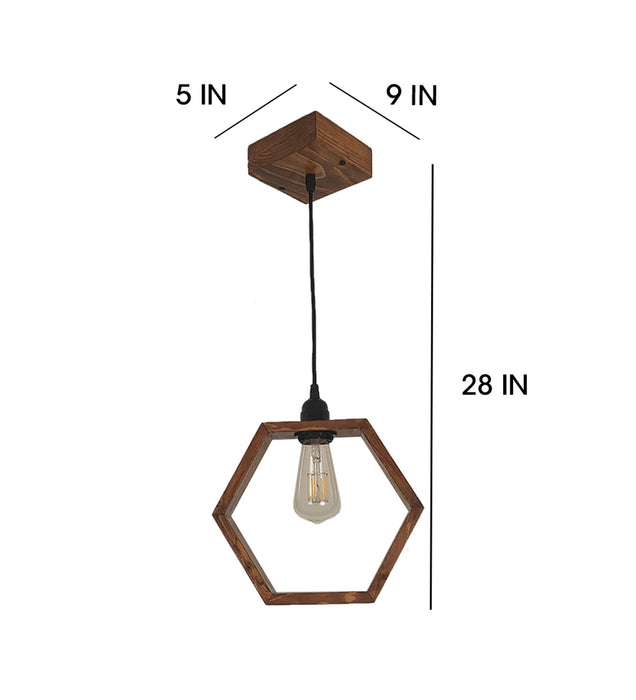 Hex Brown Wooden Single Hanging Light & Pendant Lamps for Living Room Decor