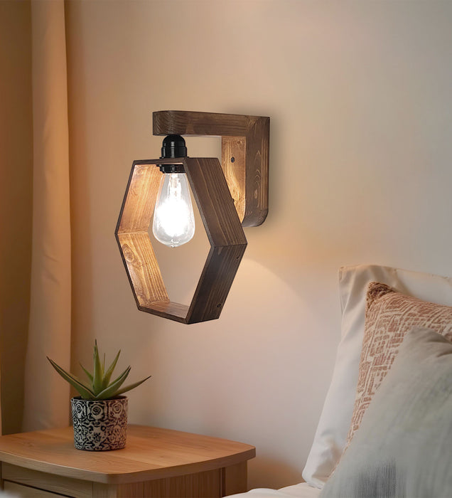 Hex Brown Wooden Wall Light | Wall Mounted Lamps For Decor