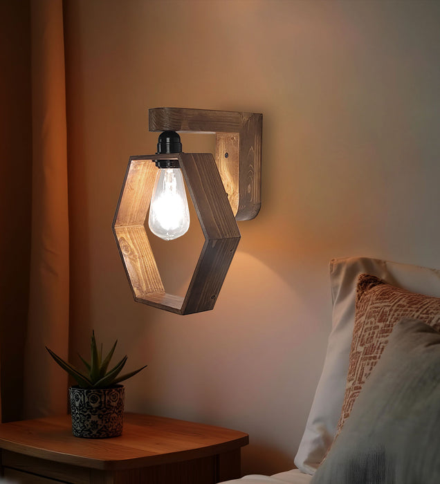 Hex Brown Wooden Wall Light | Wall Mounted Lamps For Decor