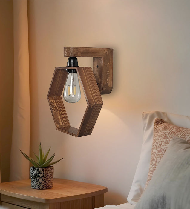 Hex Brown Wooden Wall Light | Wall Mounted Lamps For Decor