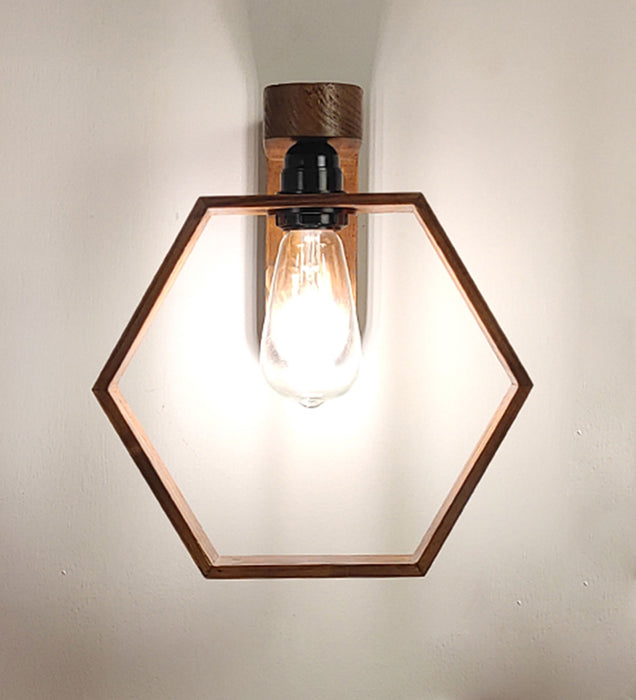 Hex Brown Wooden Wall Light | Wall Mounted Lamps For Decor