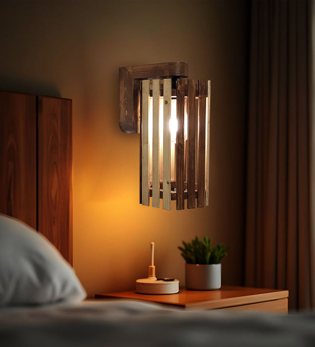 Hexa Brown Wooden Wall Light | Lamps for Home Decor