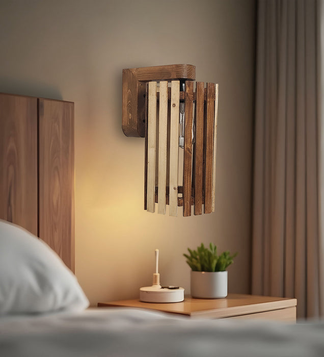 Hexa Brown Wooden Wall Light | Lamps for Home Decor