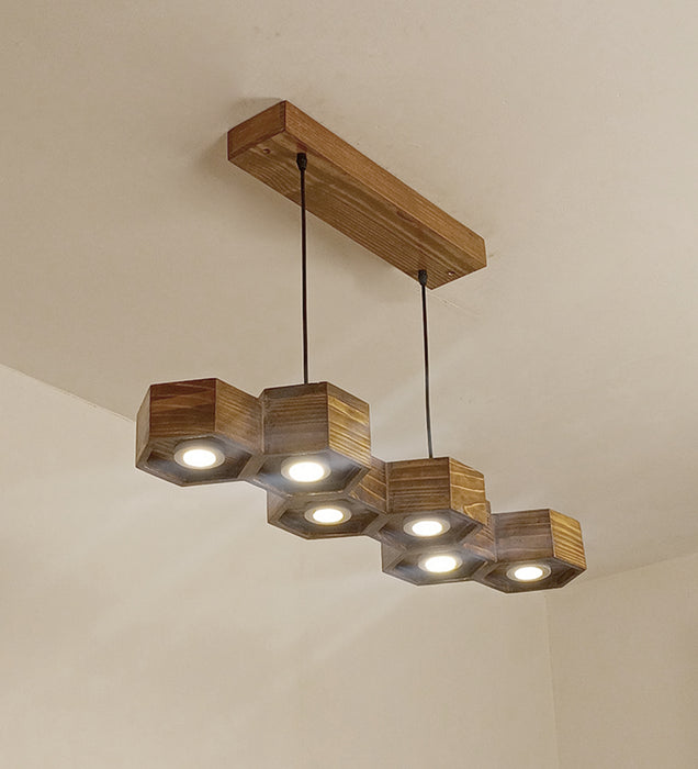 Hexa 36 Brown Wooden Led Hanging Light | Pendant Lights for Living Room