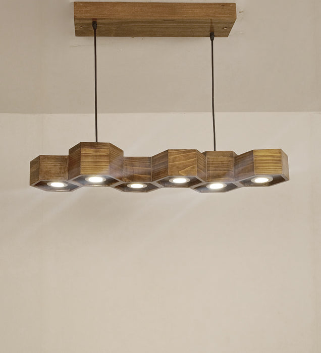 Hexa 36 Brown Wooden Led Hanging Light | Pendant Lights for Living Room