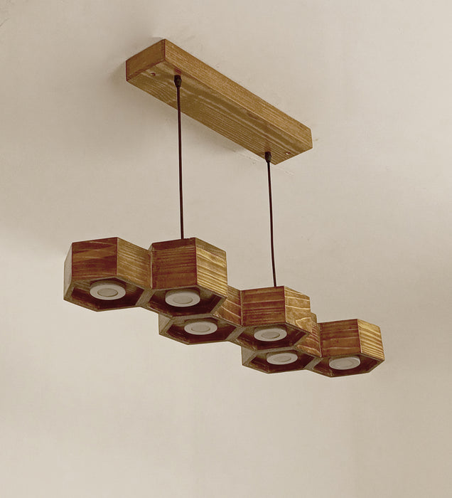 Hexa 36 Brown Wooden Led Hanging Light | Pendant Lights for Living Room